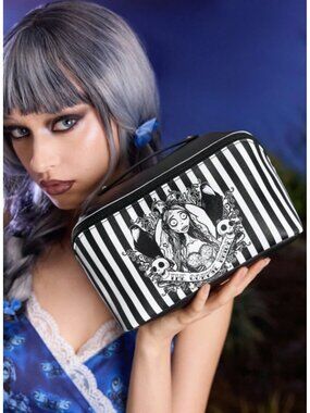 Corpse Bride Gothic Striped Makeup Bag Large Capacity PU Leather Cosmetic